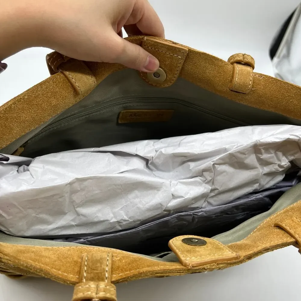 American Leather Co. Women Handbags Mercer Suede Woven Tote Brown Cafe Latte
